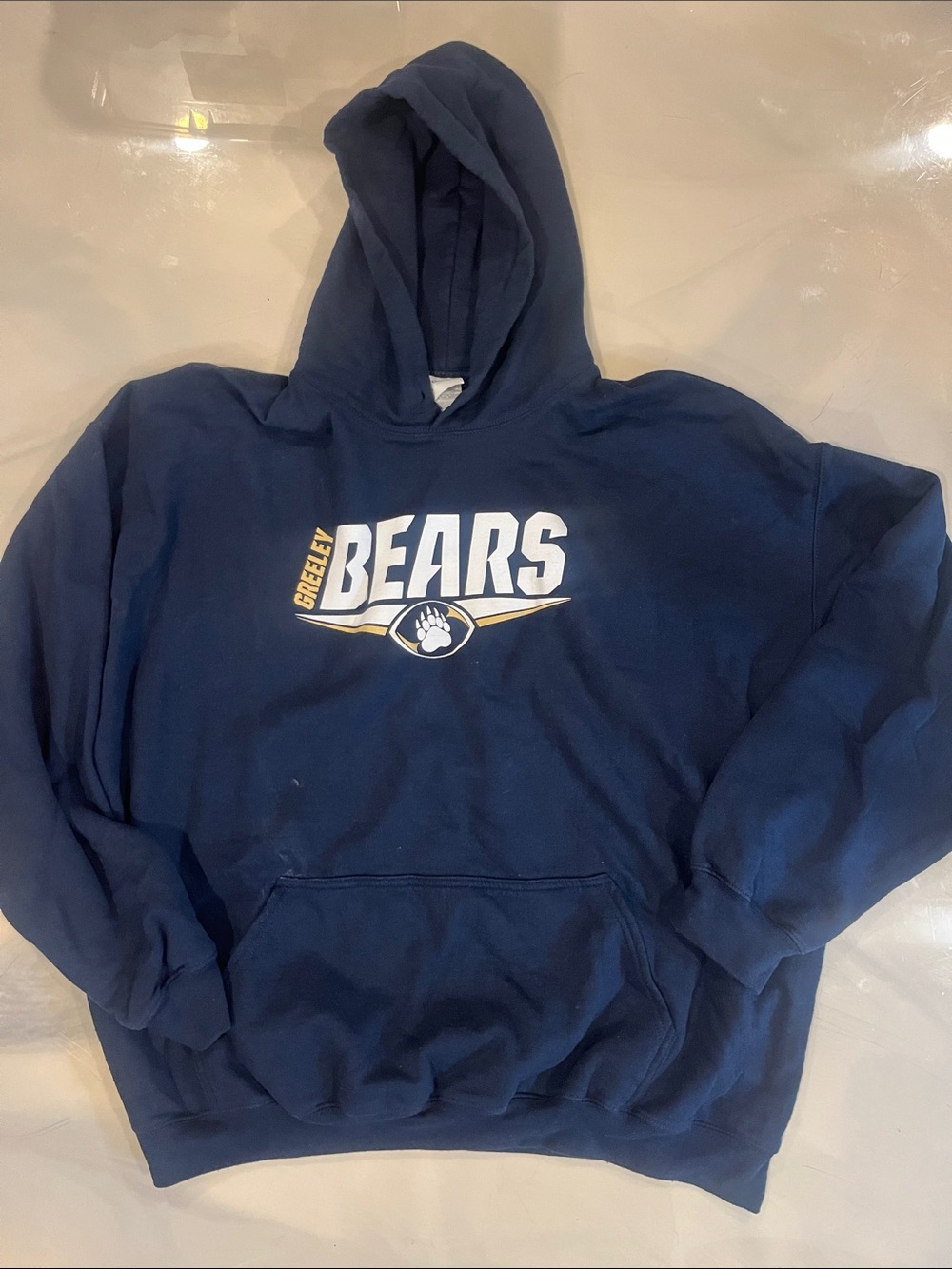 UNC-Gildan Navy Hoodie with White and Gold Greeley Bears Logo